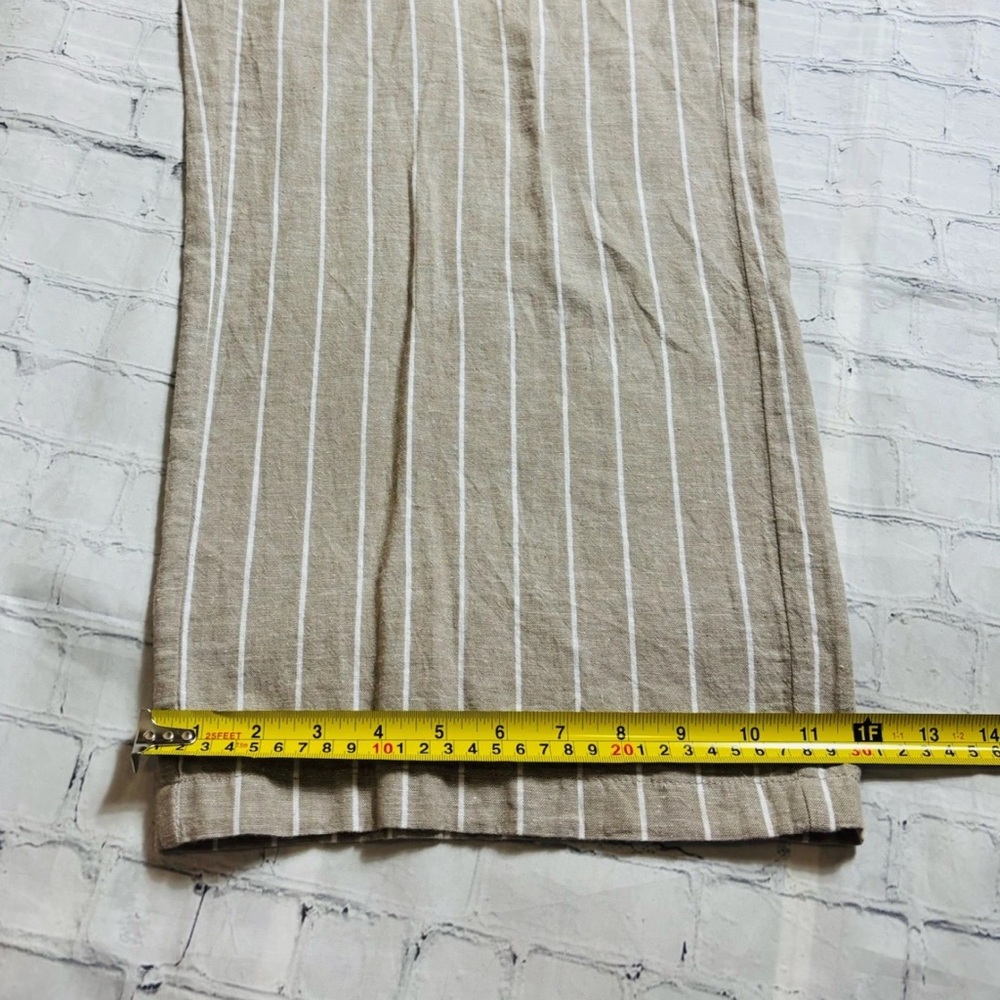 Beach Lunch Lounge Linen Blend Tan Striped Crop Pants Women's M Margot Wide Leg - Picture 8 of 10